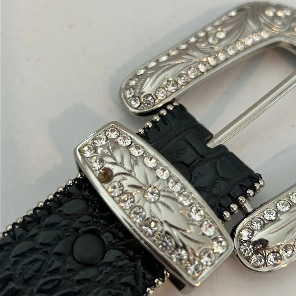 Womens Black Belt Pink,Blue & Silver Gems W/ Interchangeable Buckle  Size L 41”